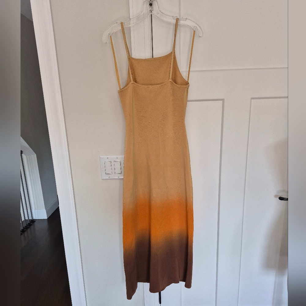 Sandro Paris Dress Aja Midi Beige Orange Ombre Cut Out Stretch Knit Size 38 (6) - Picture 7 of 14